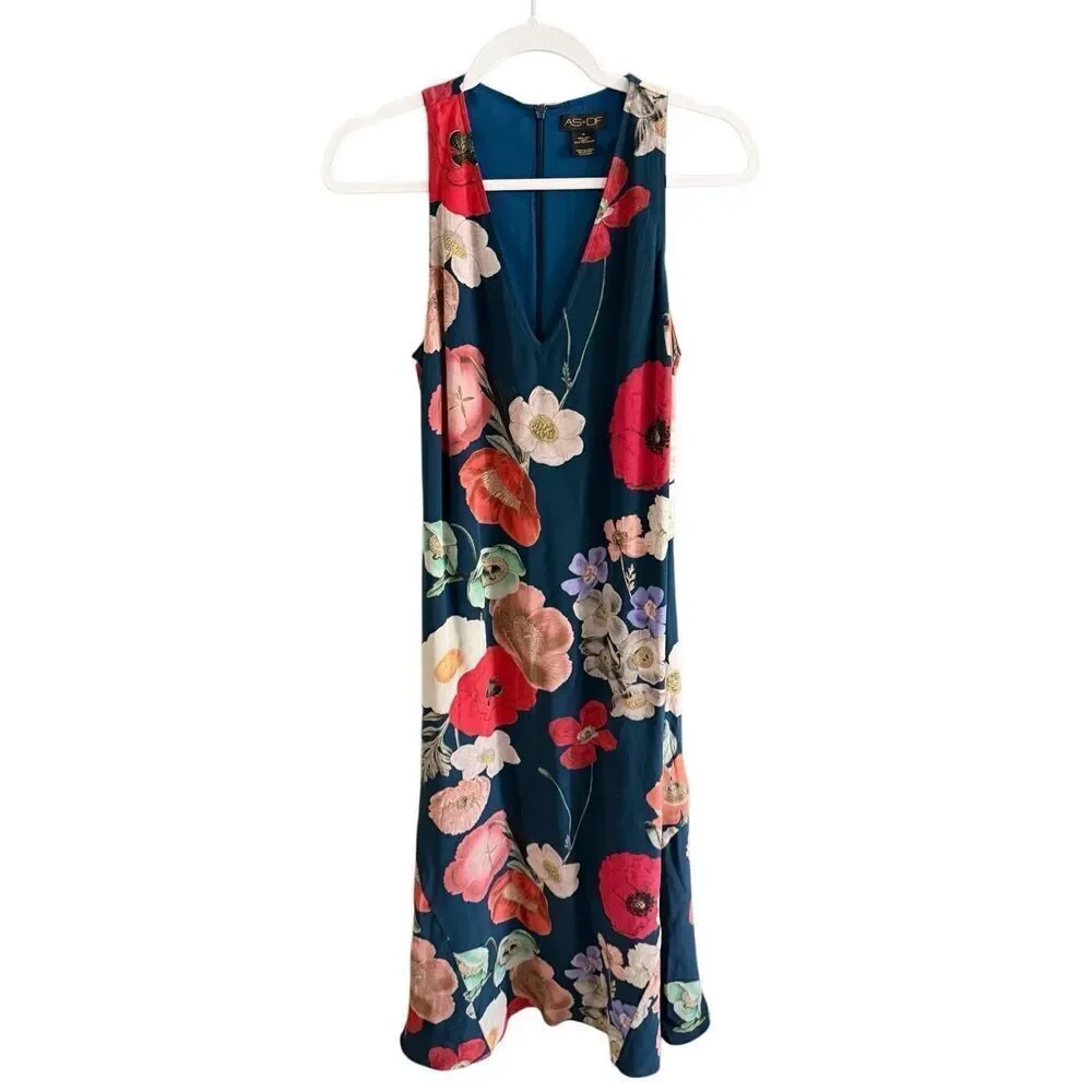 AsbyDF Womens Field Of Poppies Print Silk Juliet Maxi Dress Size Medium - Picture 13 of 16